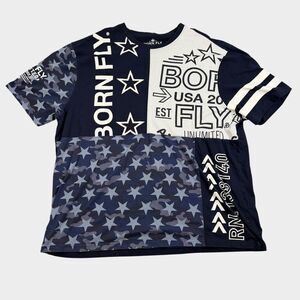 Born Fly Men's 5XL T-Shirt Big & Tall Navy Blue Stars Camo Graphic Streetwear
